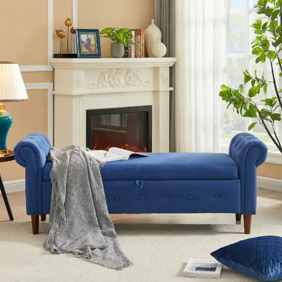 Navy Blue Multifunctional Storage Rectangular Sofa Stool